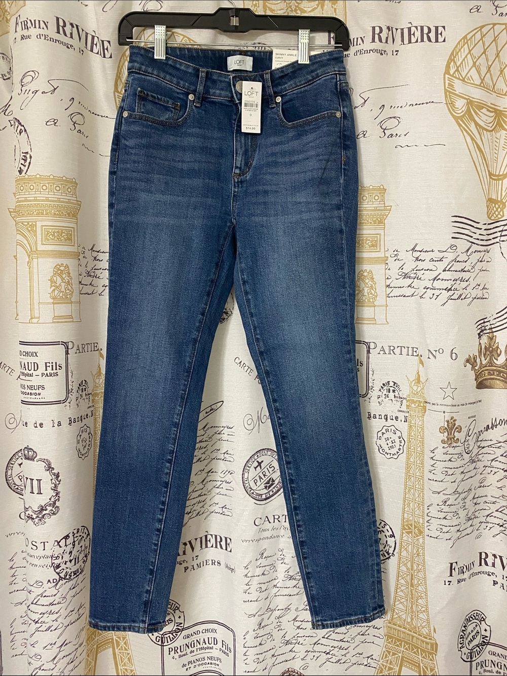 NWT Loft Skinny Ankle Curvy Jeans Sz 0 Medium Wash